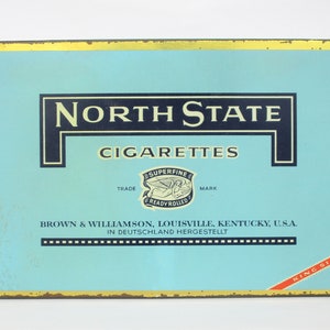 Vintage North State, Superfine, Ready Rolled, Brown & Williamson Louisville Kentucky U.S.A., King Size, cigarettes blue and golden tin box