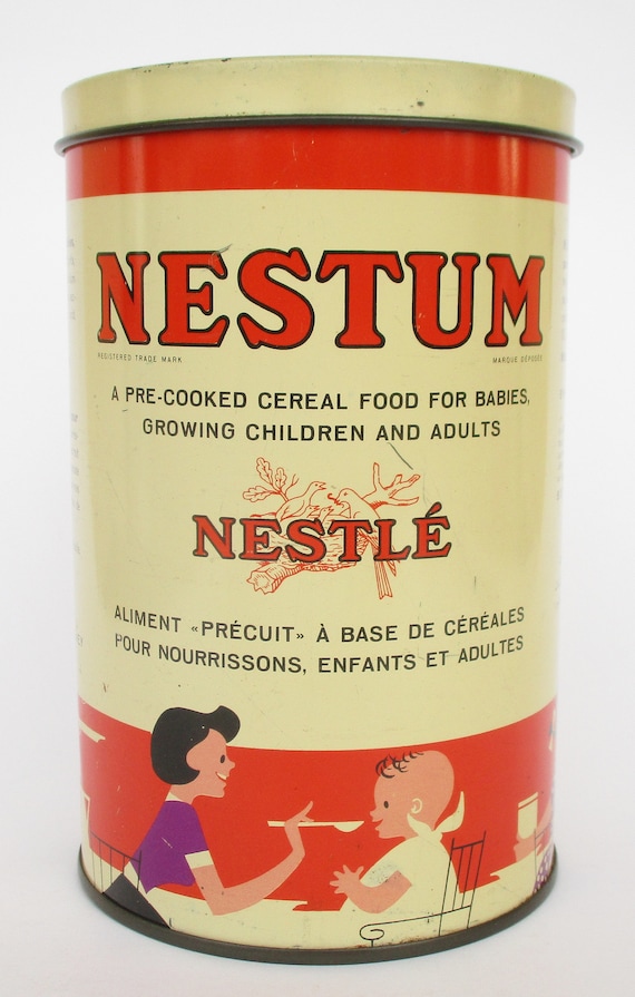 Rare Vintage Nestum Nestle Empty Tin Can. Great Graphics and Colors.  Collectible. Boîte De Céréales 