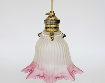 Antique Pink Frosted Glass Pendant Light, Wavy Edge Ceiling Lamp
