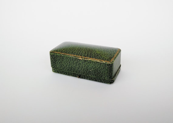 Antique green push button rectangular jewelry cas… - image 1