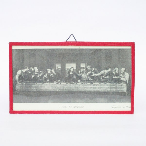 Vintage Last Supper wall mount little rectangular frame. Collectible. Home decor. Dernière Cène, petit cadre rectangulaire à montage mural