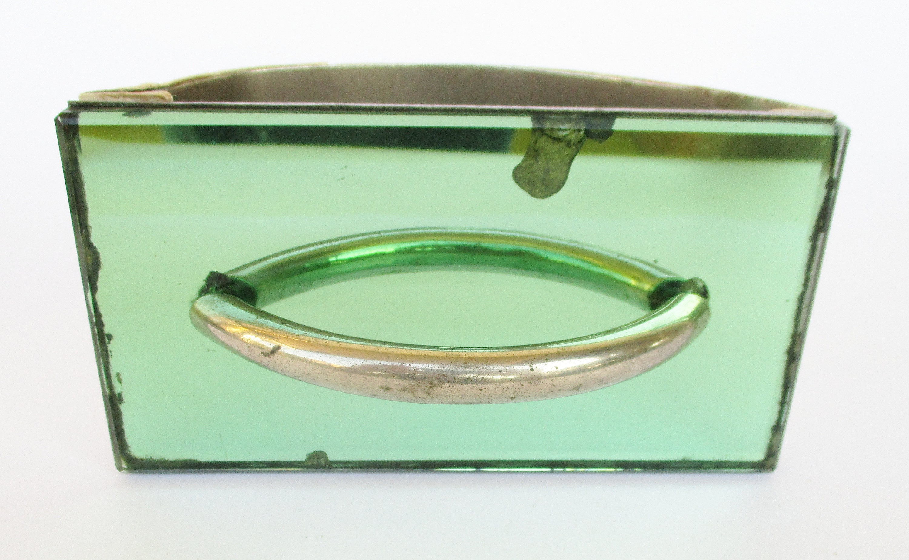 Antique Art Deco Green Glass and Chromed Brass Ink Blotter Etsy