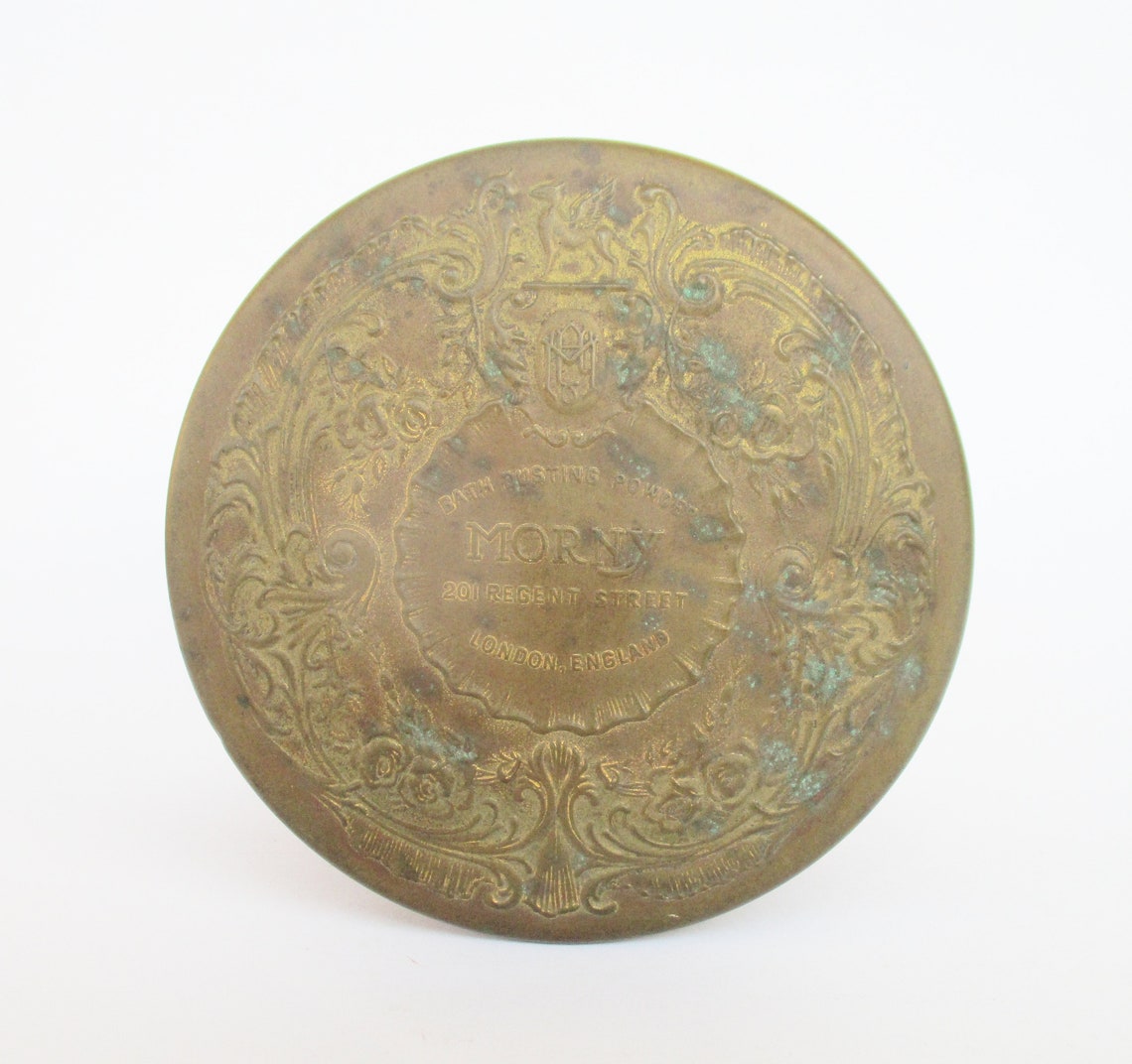 Antique English Morny Bath Dusting Powder Brass Box Container Etsy