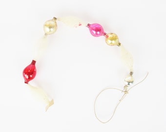 Antiguo vidrio de mercurio multicolor pequeñas bolas de navidad cadena de árbol ornamento de guirnalda. Coleccionable de Navidad. Mercure verre guirlande de Noél