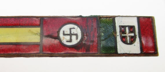 Rare antique four flags fascist brass enamel pin … - image 4
