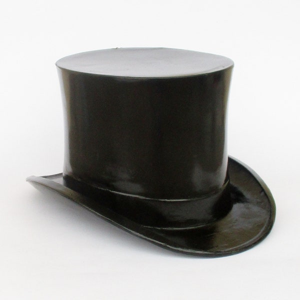 Antiguo sombrero de copa portugués Maia e Silva & Filho Porto negro. Accesorio de hombre. Coleccionable de sombrerería. Chapeau alto de forma.