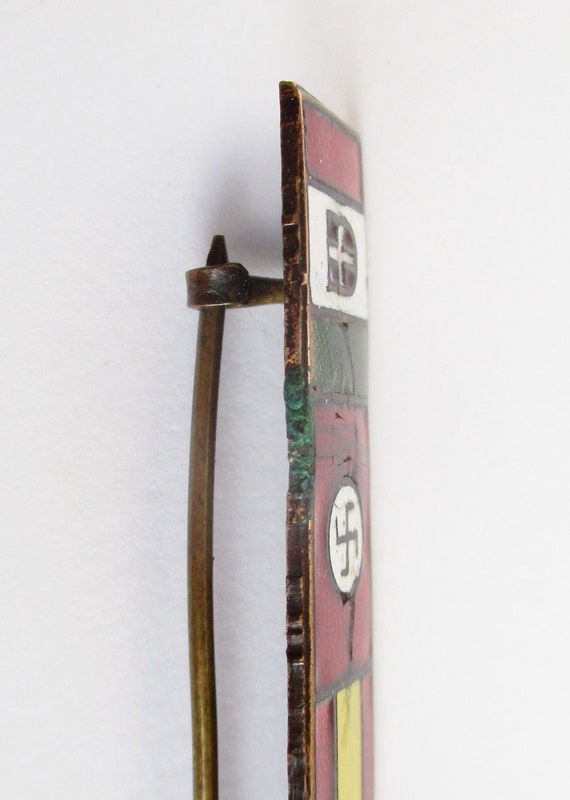 Rare antique four flags fascist brass enamel pin … - image 8
