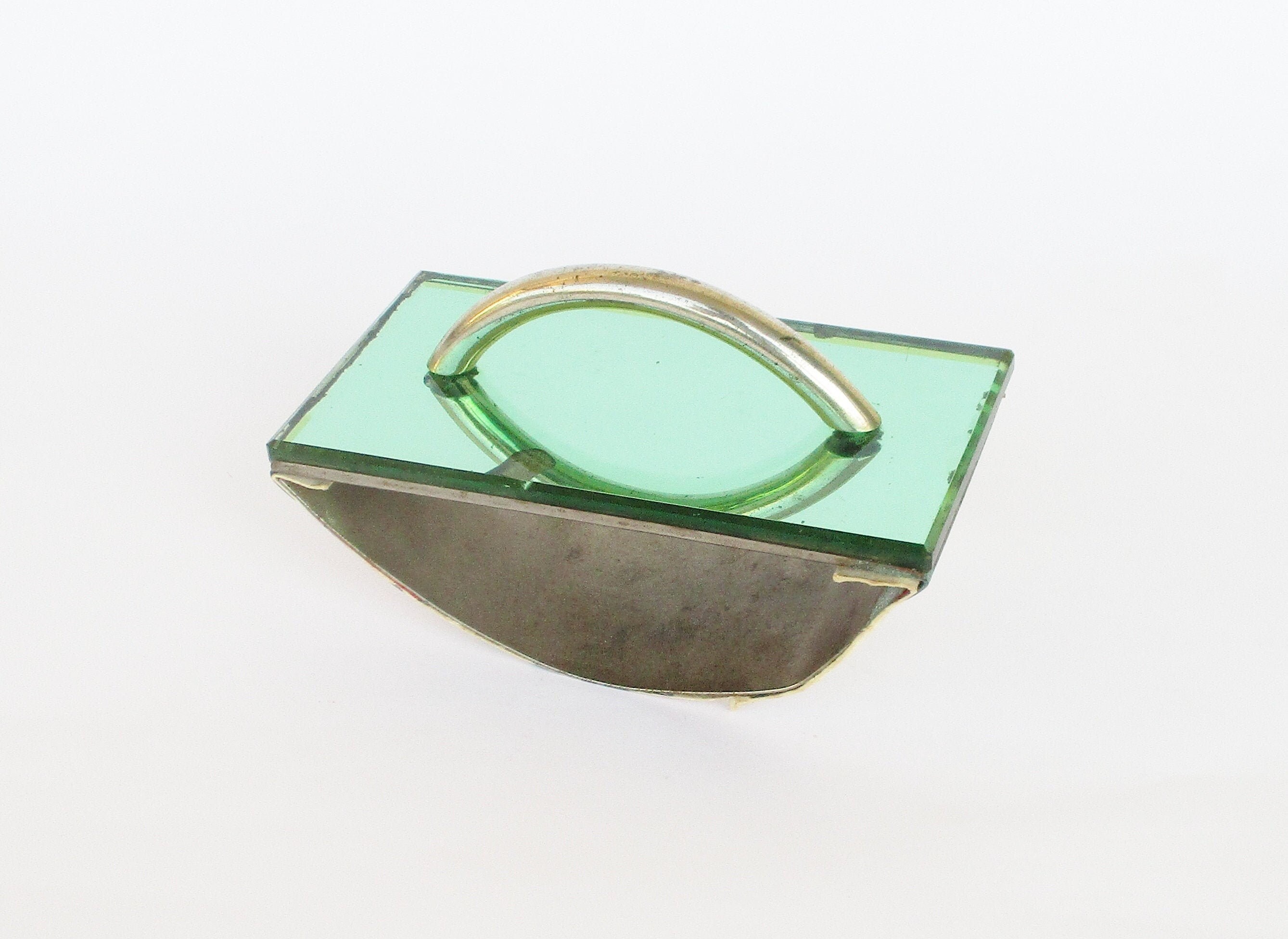 Antique Art Deco Green Glass and Chromed Brass Ink Blotter Etsy