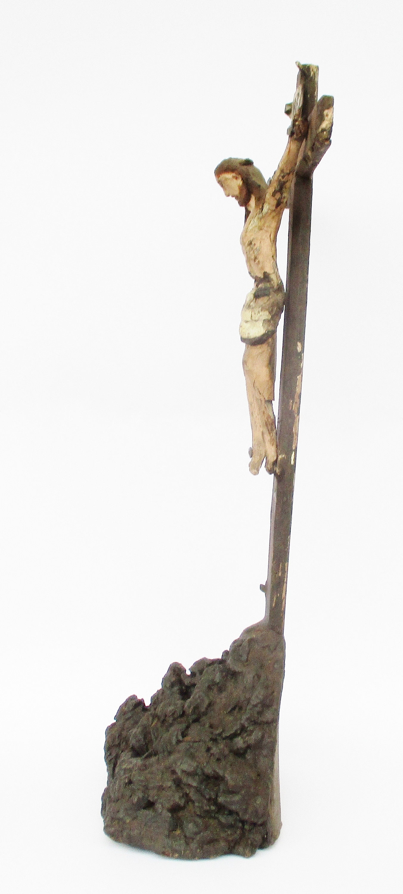 アンティーク 19 世紀の磔刑にされたイエス キリスト I.N.R.I.木の彫刻