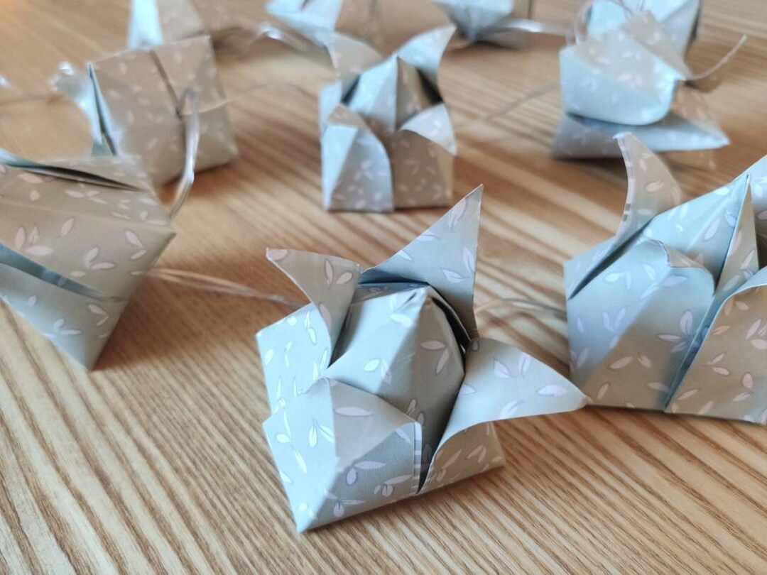 String Light Origami Lotus Flowers Sage Green Etsy