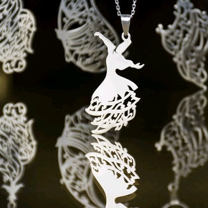 Silver Gold plated - Stainless Steel  Sema Sufi Dance Persian poem calligraphy handcrafted pendant Hafiz matte/Shiny-Niakan Without Chain
