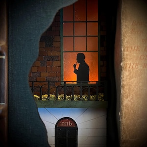 Sherlock Holmes Book Nook, 221B Baker Street Miniature Scene, LED Bookshelf Decoration image 2