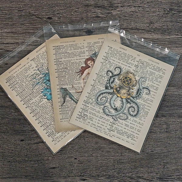 Nautical Art Prints on Vintage Dictionary Pages 8x10, 3 pack