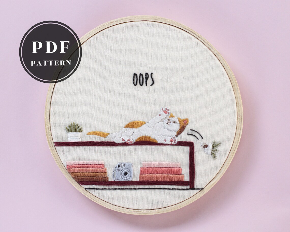 Clumsy Cat Hand Embroidery Pattern Etsy