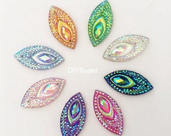 DIY 40pcs AB resin horse eye Rhinestone Flatback Wedding decoration buttons D571