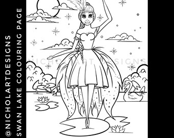 Swan Lake Colouring Page, Downloadable Coloring Page, Ballerina, Ballet Coloring Page, Printable Colouring, Dancing