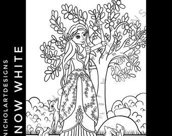 Snow White Colouring Page, Downloadable Coloring Page, Fairy Tale Coloring Page, Printable Colouring