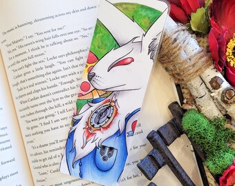 Gothic White Rabbit Bookmark, Dark Alice in Wonderland, Gothic Alice, White Rabbit Bookmarker, Twisted Fairytale Bookmark, Bookish Gift