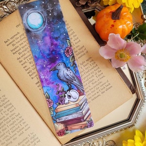 Dark Academia Bookmark, Gothic Bookmark, Bookstagram Bookmark, Book Stack Bookmark, Raven, Witchy Bookmark, Crow and Skull, Bookish Gift image 8