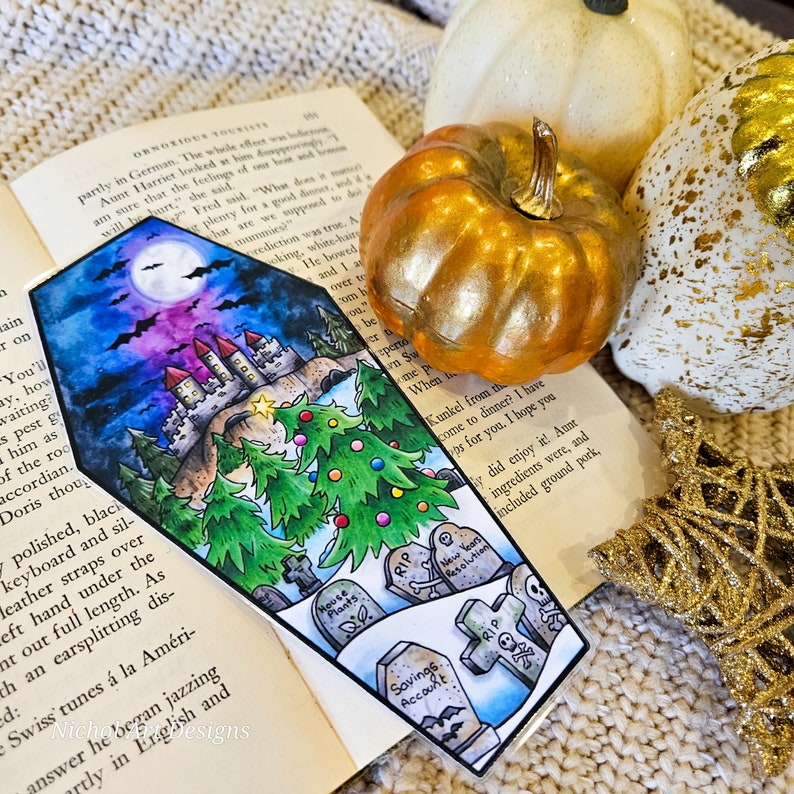 Spookmas Coffin Bookmark, Creepmas Bookmark, Gothic Christmas Bookmark, Dark Academia Bookmark, Graveyard Bookmark, Gothic Gifts, Vampire image 3