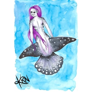 Mola Mola Fish Mermaid ORYGINALNA SZTUKA, Malowane ręcznie, Rysowane ręcznie, Gotycka sztuka syreny, Prezenty syreny, Sztuka kobieca, Mermaidcore, Pastel Goth