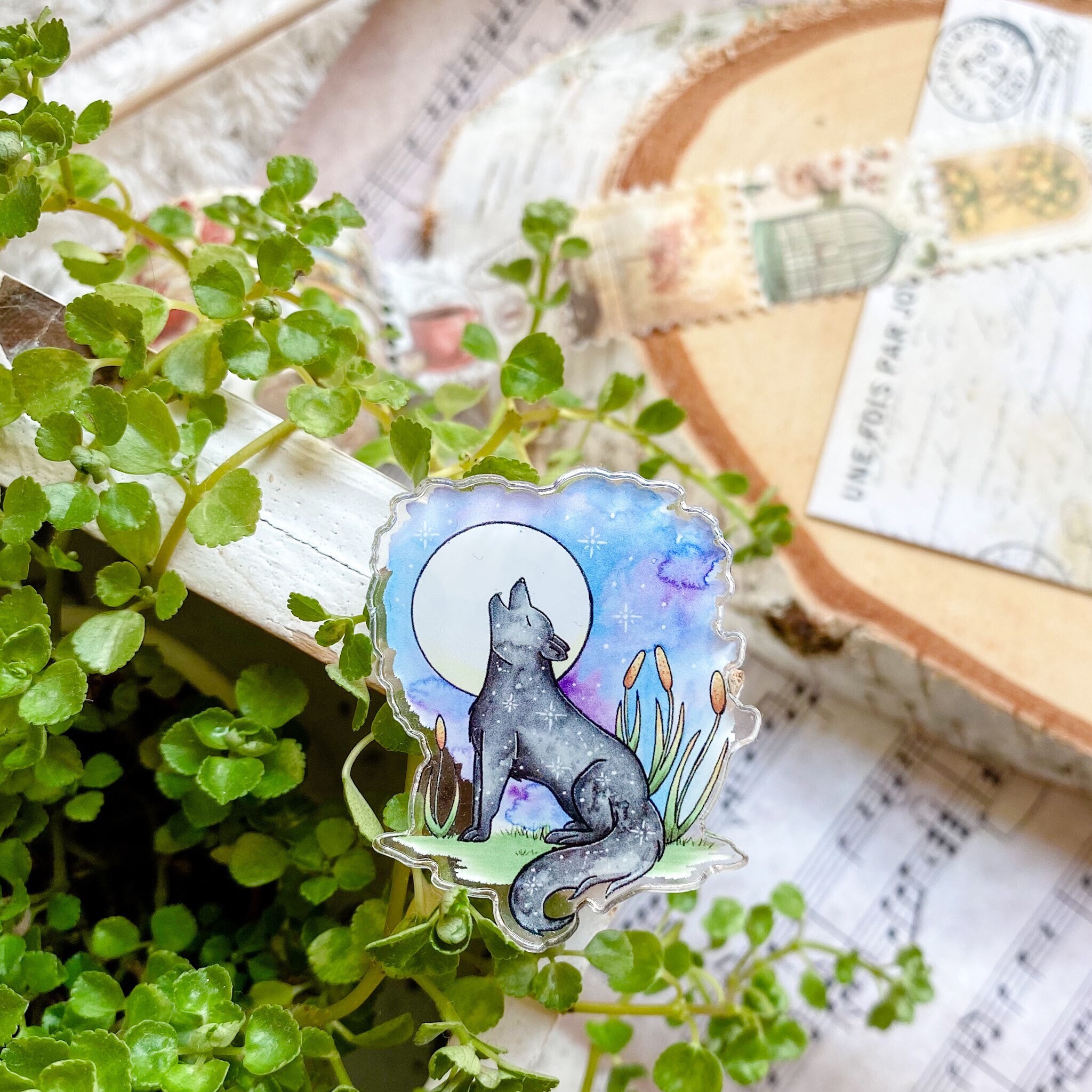 Howling Wolf Acrylic Pin, Werewolf Pin, Black Wolf Pin, Black Dog Pin ...