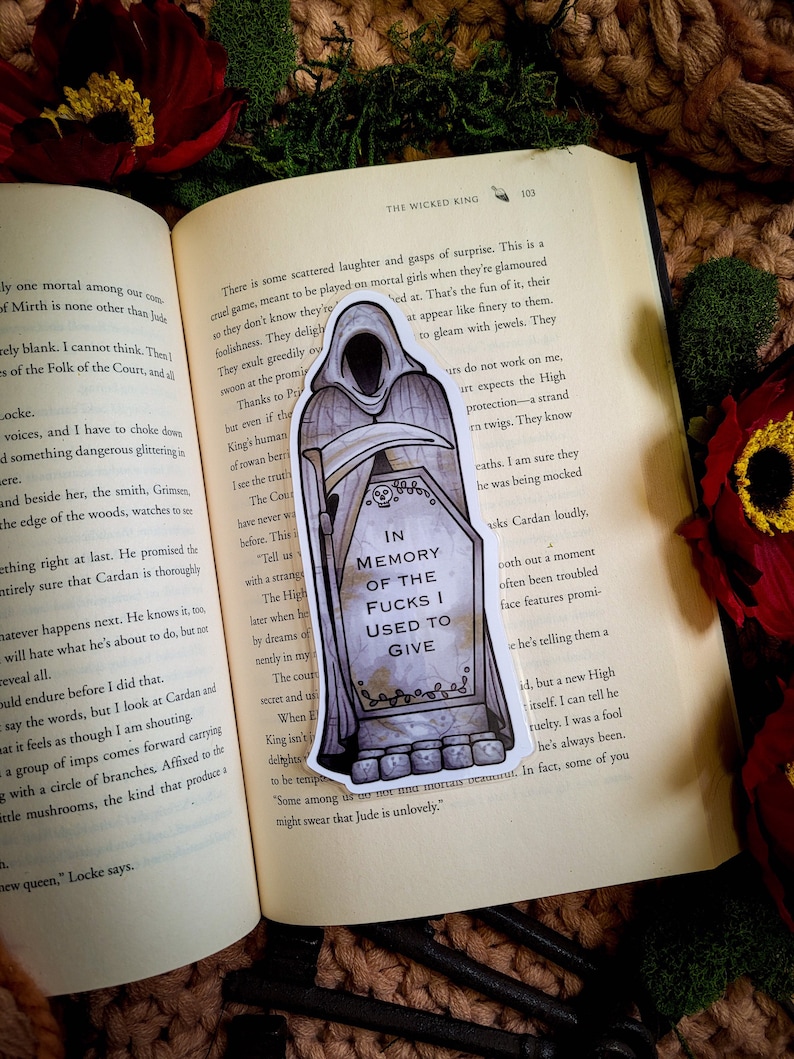 In Memory of the Fucks I Used to Give Bookmark, Tombstone Bookmarker, Graveyard Bookmark, Fuck Bookmark, Adult Humour Gifts, Gothic Bookmark image 1
