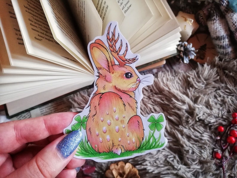 Cute Jackalope Sticker, Cryptid Sticker, Cottagecore Sticker, Dark Academia Sticker, Gothic Easter Sticker, Cryptidcore, Bunny Sticker image 2