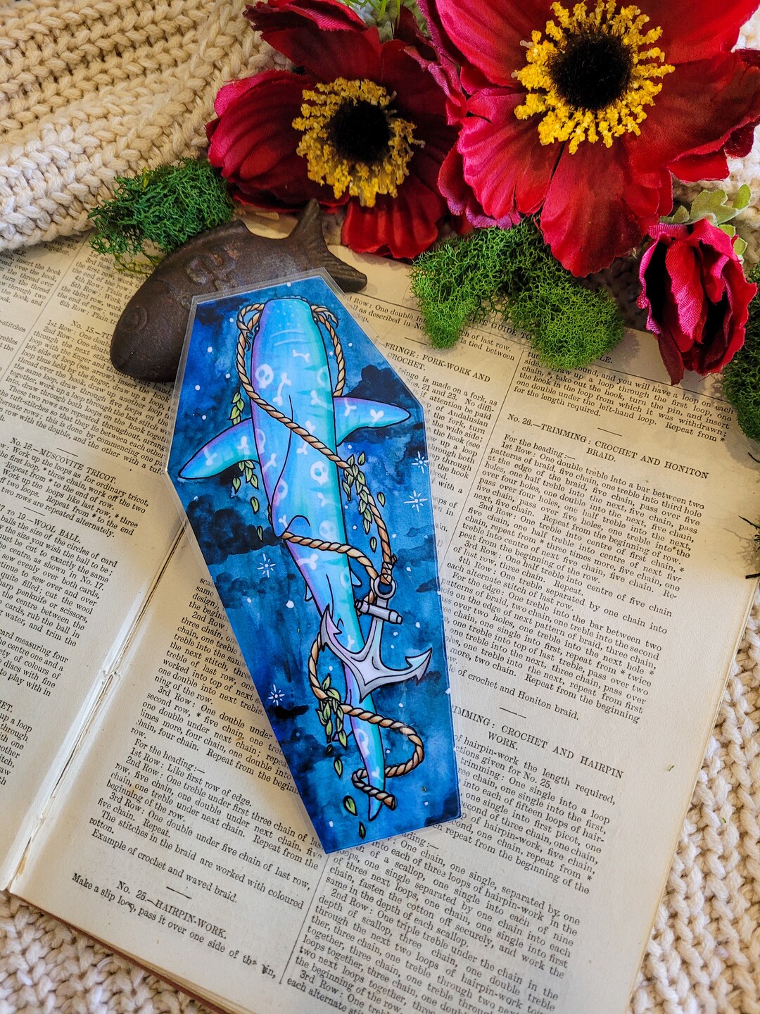 Shark and Anchor Bookmark, Coffin Bookmark, Dark Academia, Gothic ...