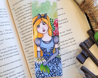 Dark Alice in Wonderland Bookmark, Gothic Alice Bookmark, Alice and Talking Flowers Bookmarker, Gothic Fairytales Bookmark, Bookish Gift