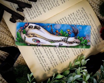 Crocodile Skull Village Bookmark, Skull Bookmark, Skull Fairy Homes, Fairy Bookmark, Fairy Land Bookmark, Gothic Bookmark, Dark Cottage Core