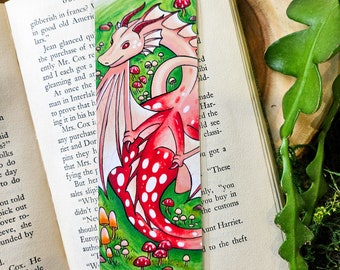 Red Mushroom Dragon Lesezeichen, Drachen und Pilz, Red Dragon Lesezeichen, Fantasy Lesezeichen, Dragoncore, Goblincore, Dragon Gifts, Bookish Gifts