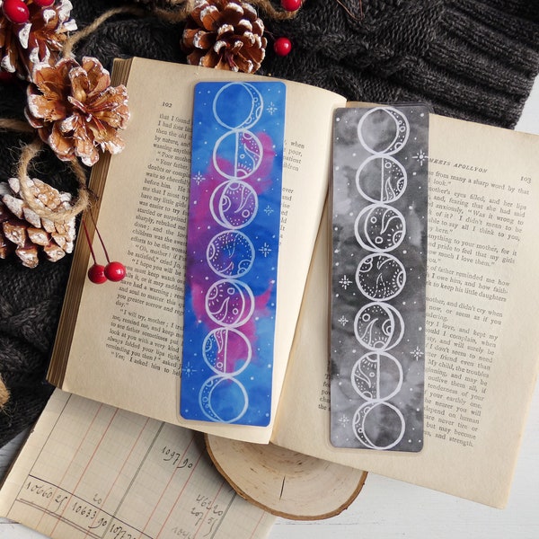 Moon Cycle Bookmark, Moon Bookmark, Space, Witch, Werewolf, Gypsy, Gifts for Readers, Gothic Bookmark