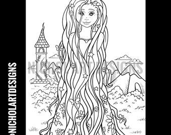 Rapunzel Colouring Page, Downloadable Coloring Page, Printable Coloring Page, Fairy Tale Colouring Page