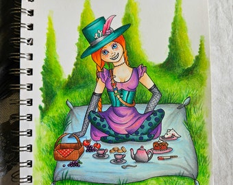 Goth Mad Hatter ORIGINAL KUNST, handgemalt, handgezeichnet, weiblicher Hutmacher, Genderbend Mad, Alice im Wunderland Kunst, dunkle Alice Wandkunst