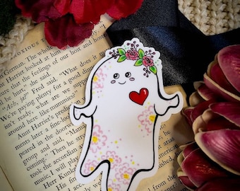 Valentines Day Ghost Sticker, Cute Ghost Sticker, Pastel Goth Ghost Sticker, Ghost and Heart Sticker, Ghost and Flowers, Happy Ghost Sticker