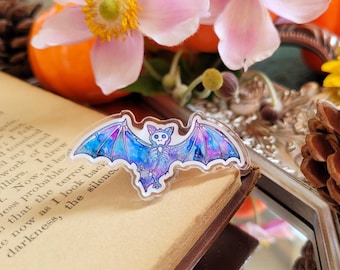 Skeleton Bat Acrylic Pin, Celestial Bat Pin, Gothic Pin, Halloween Pin, Bat Lapel Pin, Pins for Backpack, Sky Puppy