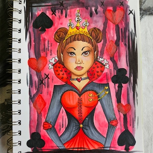 Queen of Hearts ORIGINAL ART, Hand Painted, Hand Drawn, Gothic Queen of Hearts, Heart Queen, The Red Queen, Alice in Wonderland Art