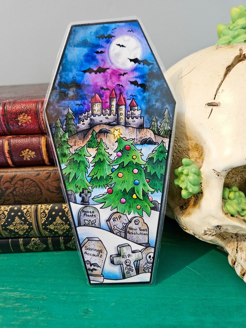 Spookmas Coffin Bookmark, Creepmas Bookmark, Gothic Christmas Bookmark, Dark Academia Bookmark, Graveyard Bookmark, Gothic Gifts, Vampire image 4