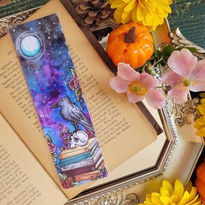 Dark Academia Bookmark, Gothic Bookmark, Bookstagram Bookmark, Book Stack Bookmark, Raven, Witchy Bookmark, Crow and Skull, Bookish Gift image 7