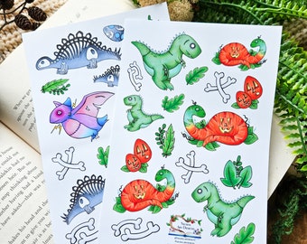 Halloween Dinosaur Sticker Sheet, 2 Pack, Spookt Dinosaur Sticker Pack, Dinosaur Journal Stickers, Halloween Bullet Journal Stickers, Gothic