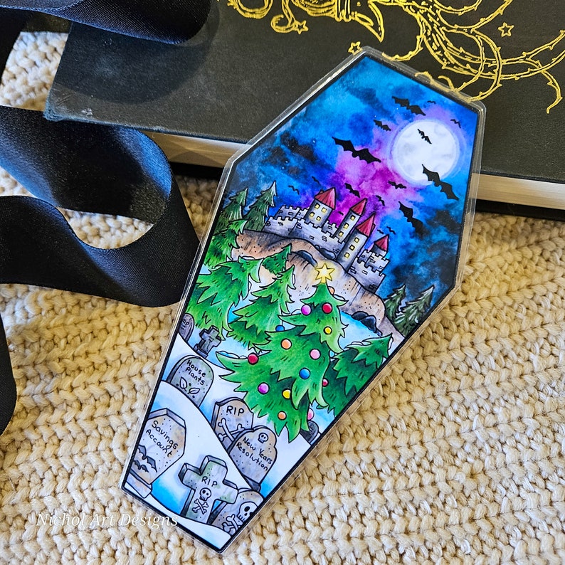 Spookmas Coffin Bookmark, Creepmas Bookmark, Gothic Christmas Bookmark, Dark Academia Bookmark, Graveyard Bookmark, Gothic Gifts, Vampire image 6