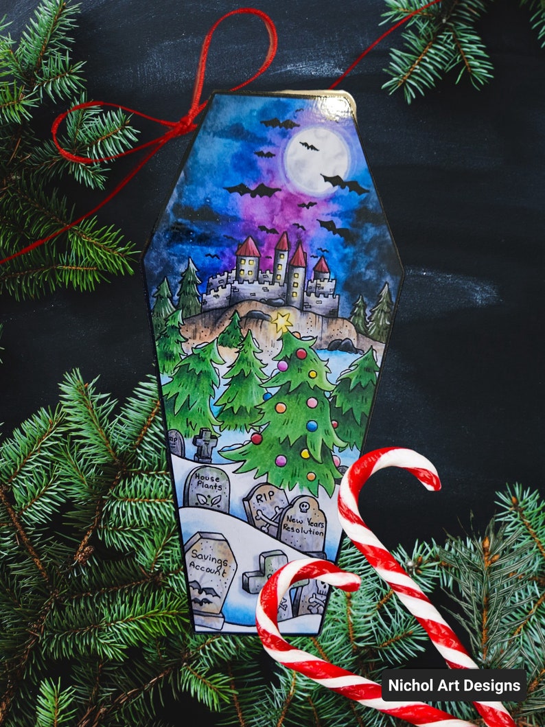 Spookmas Coffin Bookmark, Creepmas Bookmark, Gothic Christmas Bookmark, Dark Academia Bookmark, Graveyard Bookmark, Gothic Gifts, Vampire image 1