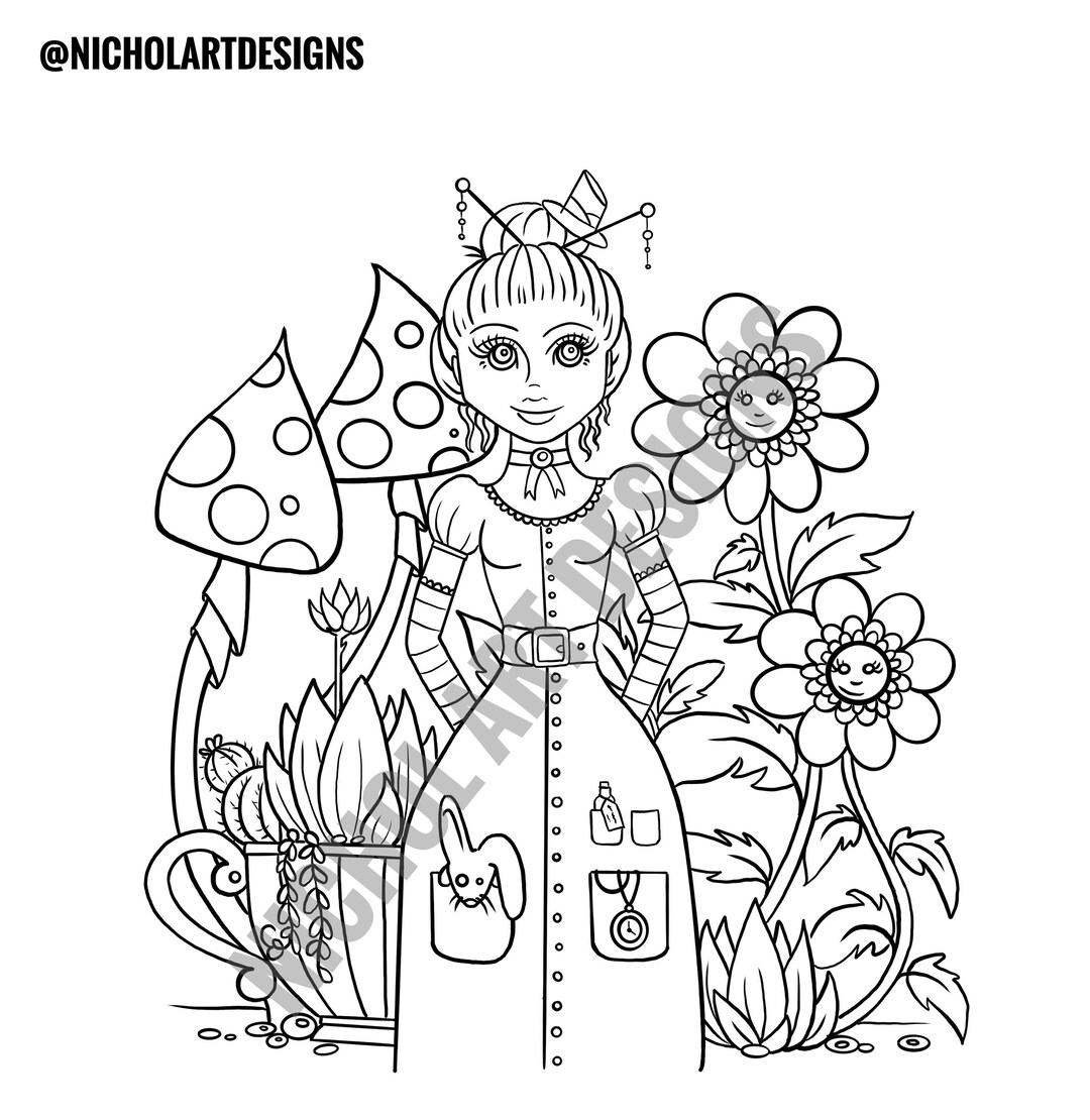 Alice in Wonderland Colouring Page Downloadable Coloring - Etsy