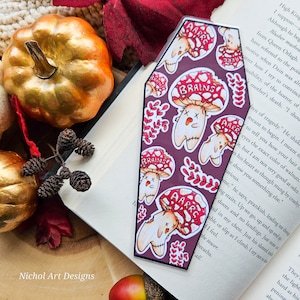 Zombie Mushroom Bookmark, Red Mushroom Bookmark, Halloween Bookmark, Zombie Bookmark, Coffin Bookmark, Dark Academia, Gothic Bookmark
