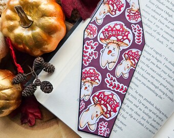 Zombie Mushroom Bookmark, Red Mushroom Bookmark, Halloween Bookmark, Zombie Bookmark, Coffin Bookmark, Dark Academia, Gothic Bookmark