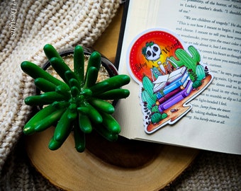 Stay Weird Sticker, Skeleton Sticker, Skeleton and Books, Cacti, Bookish Sticker, Bookstagram Sticker, Reading Skeleton Sticker, Desert