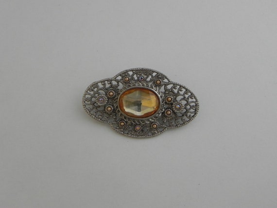 Collar Pin, Victorian Style Oval Brooch, Topaz Co… - image 6