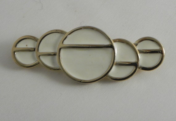 Monet Enamel brooch, Geometric circles, Ivory, Cr… - image 5