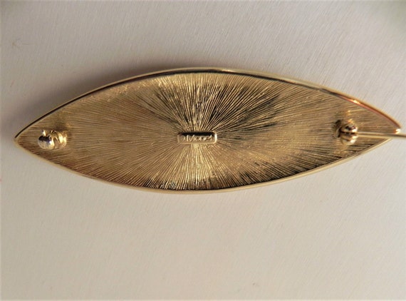 Monet Bar Brooch, Gold Tone Oval - image 2